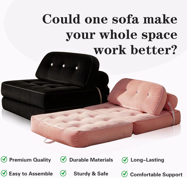 Futon Sofa Bed Chair - Convertible Sleeper Bed for Small Space, No Assembly Required, Space-Saving, Breathable & Sweat-Wicking for Post-Workout Recovery, Yoga Stretch, Lounging, Gaming, Naps9