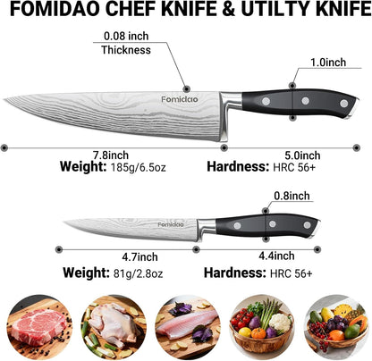2PCS Chef Knife Set, Razor Sharp Japanese Kitchen Knife Set, High Carbon Steel Damascus Pattern Chef'S Knives, Cooking Knife with Full Tang Handle Design for Home Kitchen5