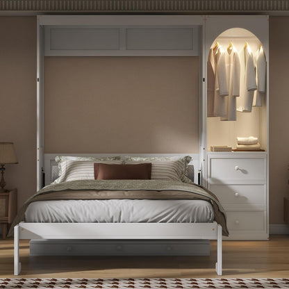 Murphy Bed Queen Size,Murphy Bed with Stoarge Shelf,White5