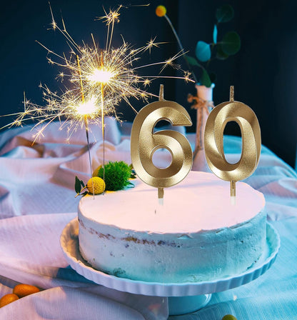 60Th Birthday Candles,Gold Number 60 Cake Topper for Birthday Decorations Party Decoration6