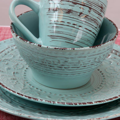 Embossed Stoneware Ocean Dinnerware Dish Set, 16 Piece, Turquoise4