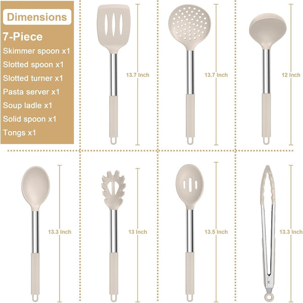 Silicone Cooking Utensils Set, 7-Piece Khaki Kitchen Utensils Set2