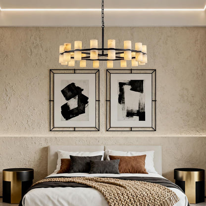 Alabaster round Chandelier, Natural Spanish Stone Texture Chandeliers, D31In round Chandeliers for Dining Room Chandelier Light Fixture for Kitchen Living Room Foyer Entryway Hallway (Black)7