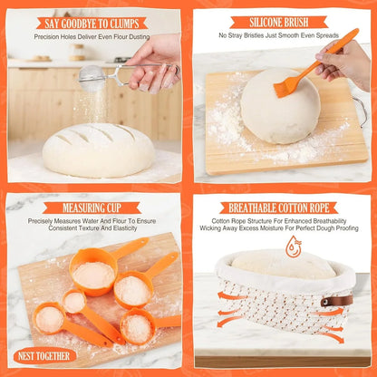 Sourdough Starter Kit, Sourdough Bread Baking Supplies, Sour Dough Starter Kits, Woven Bread Proofing Basket, Sourdough Kit Jar Sour Dough Bread Making Tools Kit Accessories, Gifts for Women Mom Wife5