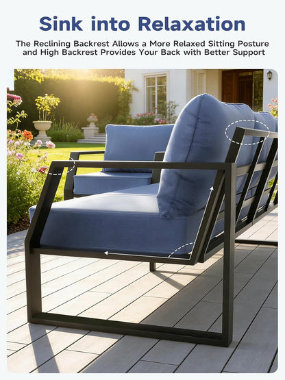 Oversized Modern Outdoor Patio Furniture Set with 5" Thick Cushions, Deep Seats & Wide Armrests, Comfortable Aluminum All-Weather Rustproof Uv-Resistant Frame, 5-Seater for Garden, Backyard, Poolside7