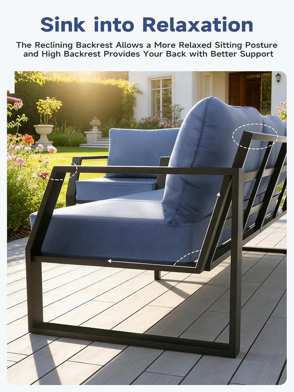Oversized Modern Outdoor Patio Furniture Set with 5" Thick Cushions, Deep Seats & Wide Armrests, Comfortable Aluminum All-Weather Rustproof Uv-Resistant Frame, 5-Seater for Garden, Backyard, Poolside7