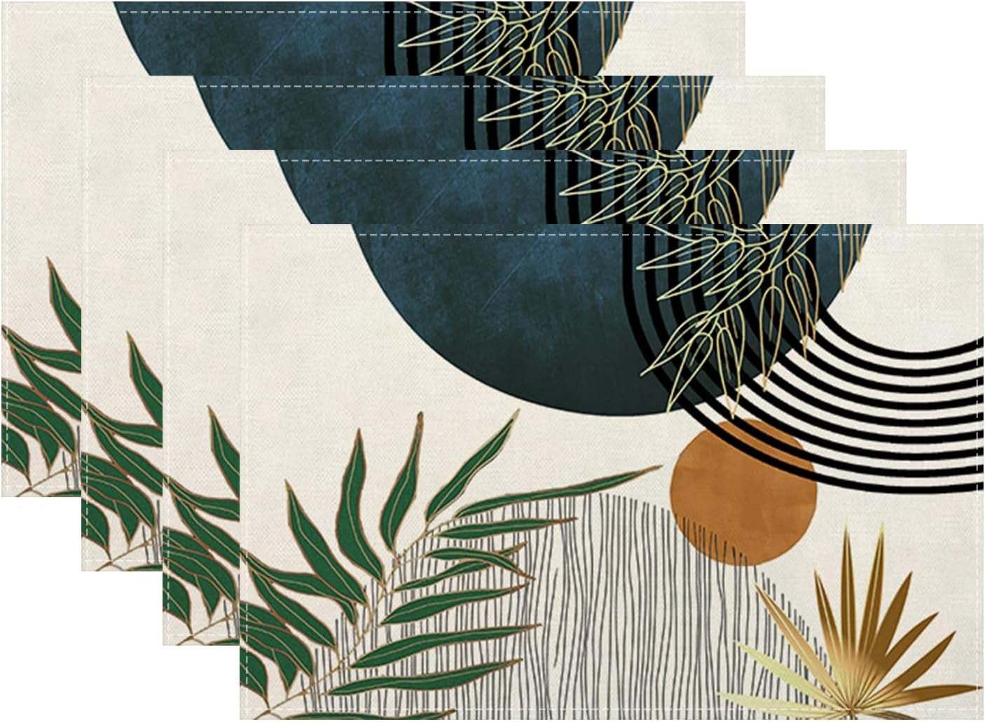 mid-century-placemats-12x18-inches-set-of-4-modern-boho-green-navy-blue-tropical-leaf-decorative-rectangle-table-mats-for-party-home-kitchen-dining-table-decoration