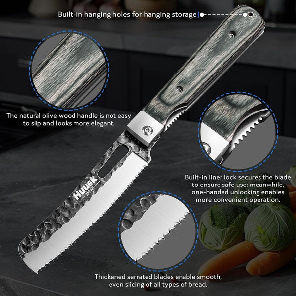 Japanese Folding Bread Knife - Pocket Knife with Wide Wavy Edge4