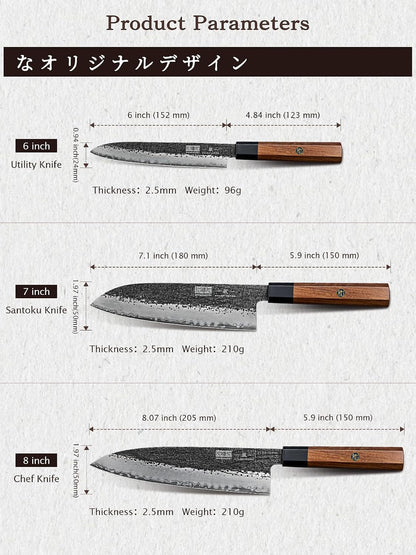 3 Pieces Knife Set, Japanese Kitchen Knife Set, Rosewood Handle2