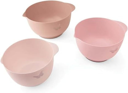 Mixing Bowl Set, 3 Piece Kitchen Bowl Set with Blush Butterfly Design, Nesting Bowls with Pour Spouts and Nonslip Bases, Dishwasher Safe, 2/3/4 Quart Sizes1