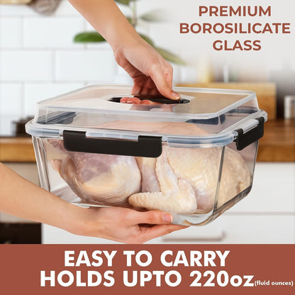 6500Ml / 220 Oz / 28 Cups Extra Large Glass Food Storage Containers with Lids - Leakproof Glass Meal Prep Containers with Locking Lids for Roasting & Storing Leftover - Microwave & Oven Safe2