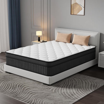 Full Size Mattress 12 Inch Hybrid Mattress in a Box, Medium Firm Pocket Spring and Memory Foam Mattress, Breathable Cool Euro Top with Pressure Relief, Certipur-Us Certified, Bed in a Box Delivery1