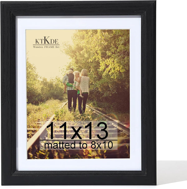 11X13 Picture Frame,Display Pictures 8X10 with Mat or 11X13 Without, Tempered Glass,13 by 11 Black Wooden Frame Wall Gallery Poster Frame Best Gift1