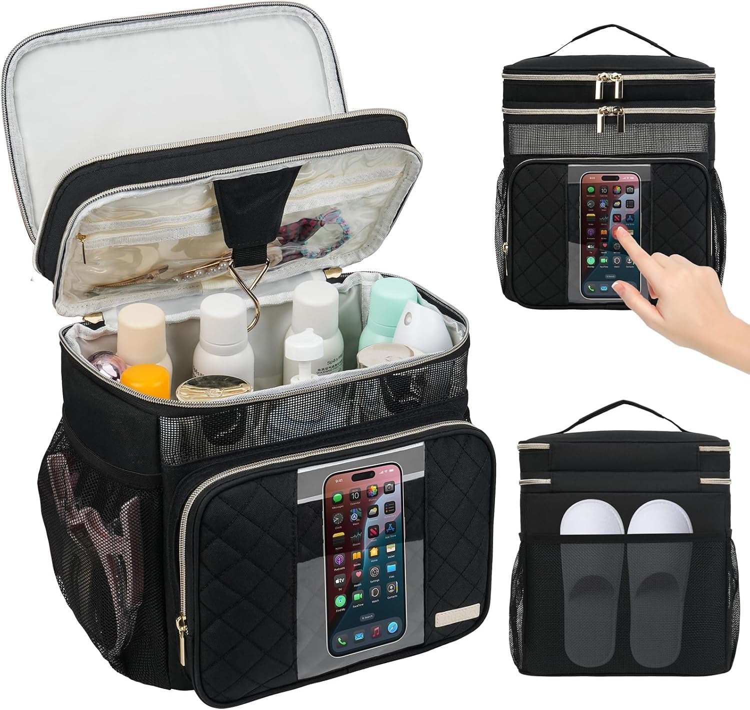 large-toiletry-bag-for-women-men-portable-shower-caddy-college-dorm-essentials-2-layers-quickly-dry-mesh-bathroom-tote-bag-hanging-makeup-organizer-bag-for-travel-gym-camping-black