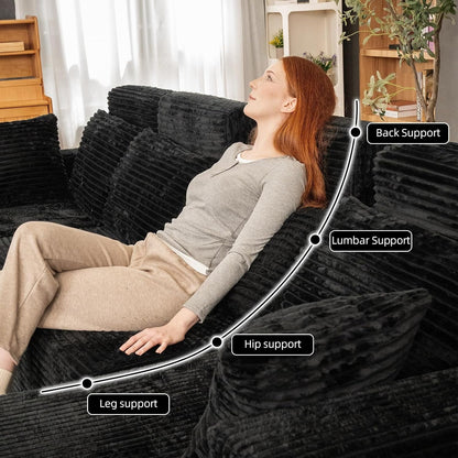 134" Boneless Couch for Living Room, Oversized U Shaped Modular Cloud Sofa with Deep Seat, 6 Seater Convertible Memory Foam Couches, No Assembly Plush Corduroy Sofa (Black)7