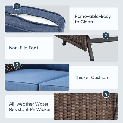 6 Piece Patio Conversation Sets - Wicker Patio Furniture Sets with Outdoor Swivel Rocker Chairs, Glider Loveseat Perfect for Patio Deck Backyard, Brown Wicker Blue Cushion8