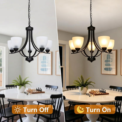 5 Light Shaded Contemporary Chandeliers with Alabaster Glass Black Rustic Light Fixtures Ceiling Hanging Mid Century Modern Pendant Lighting for Dining Room Foyer Bedroom Living Room5