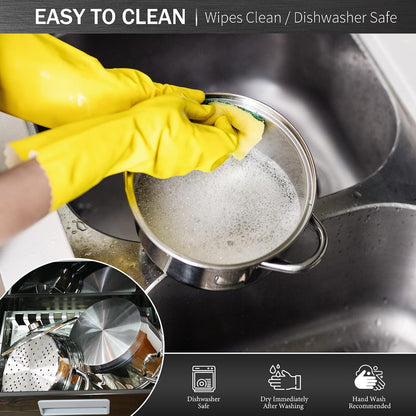 ® 4 Quart 18/10 Stainless Steel Tri-Ply Stockpot and Steamer with Tempered Glass Lid, Multipurpose Steamer Pot Compatible with All Cooktops, Non-Toxic Soup Pot, Oven & Dishwasher Safe (Silver)7