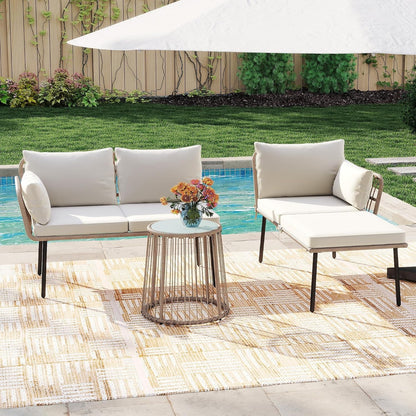 3 Piece Patio Furniture Set Wicker Patio Sectional with Detachable Cushions and Coffee Table Outdoor Furniture Set L-Shaped Sectional Conversation Sofa Set for Backyard Porch Balcony - Beige8
