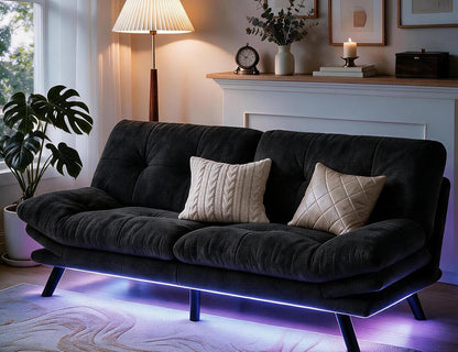 Convertible Futon Sofa Bed,70" Folding Futon Couch W/Led Lights1