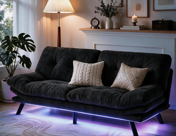Convertible Futon Sofa Bed,70" Folding Futon Couch W/Led Lights1