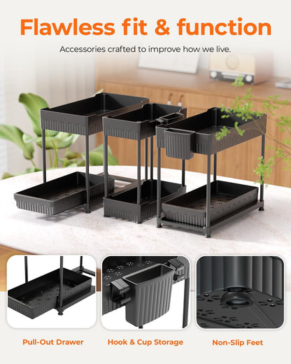 3-Pack 2-Tier under Sink Organizers with Sliding Drawers6