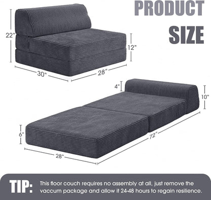 Folding Sofa Bed with Pillow, Memory Foam Fold Out Chair Bed, Convertible Sleeper Chair with Washable Cover, Futon Floor Couch for Living Room/Dorm/Guest Use/Home Office/Apartment, Gray2