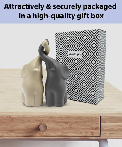 Loving Elephants Couple [6.3" High, Set of 2] Elephant Home Décor | Ceramic Figurines – Love & Wedding Gift, 14Th Anniversary for Couple – Statues in Ivory & Grey, Sculpture Gifts for Women Men7