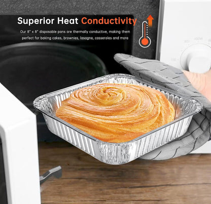 20 Pack 8X8 Aluminum Pans, Disposable Foil Baking Pans | Heavy-Duty Aluminum Foil Pans for Baking, Cooking, Heating, Storing & Meal Prepping - Oven, Freezer & Grill Safe5