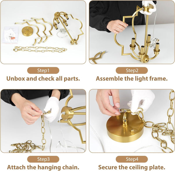 Brushed Gold Dining Room Chandeliers, 15.6" Farmhouse Pendant Light6