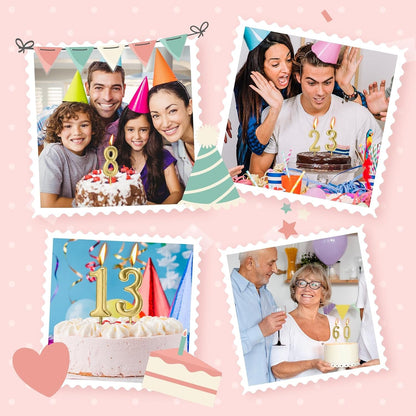 Beanlieve 10-Pieces Numeral Birthday Candles - Cake Numeric Candles Number 0 1 2 3 4 5 6 7 8 9,Used for Cake Decoration on Birthday Parties and Wedding Anniversary Celebrations(Champagne Gold)6