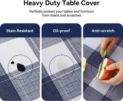 Square Vinyl Tablecloth, 100% Waterproof Oil-Proof Checkered Plastic Table Cloth, Heavy Duty Wipeable Table Covers for Dining, Camping, Picnic, Outdoor - 54 X 54 Inch, Blue Checkered4