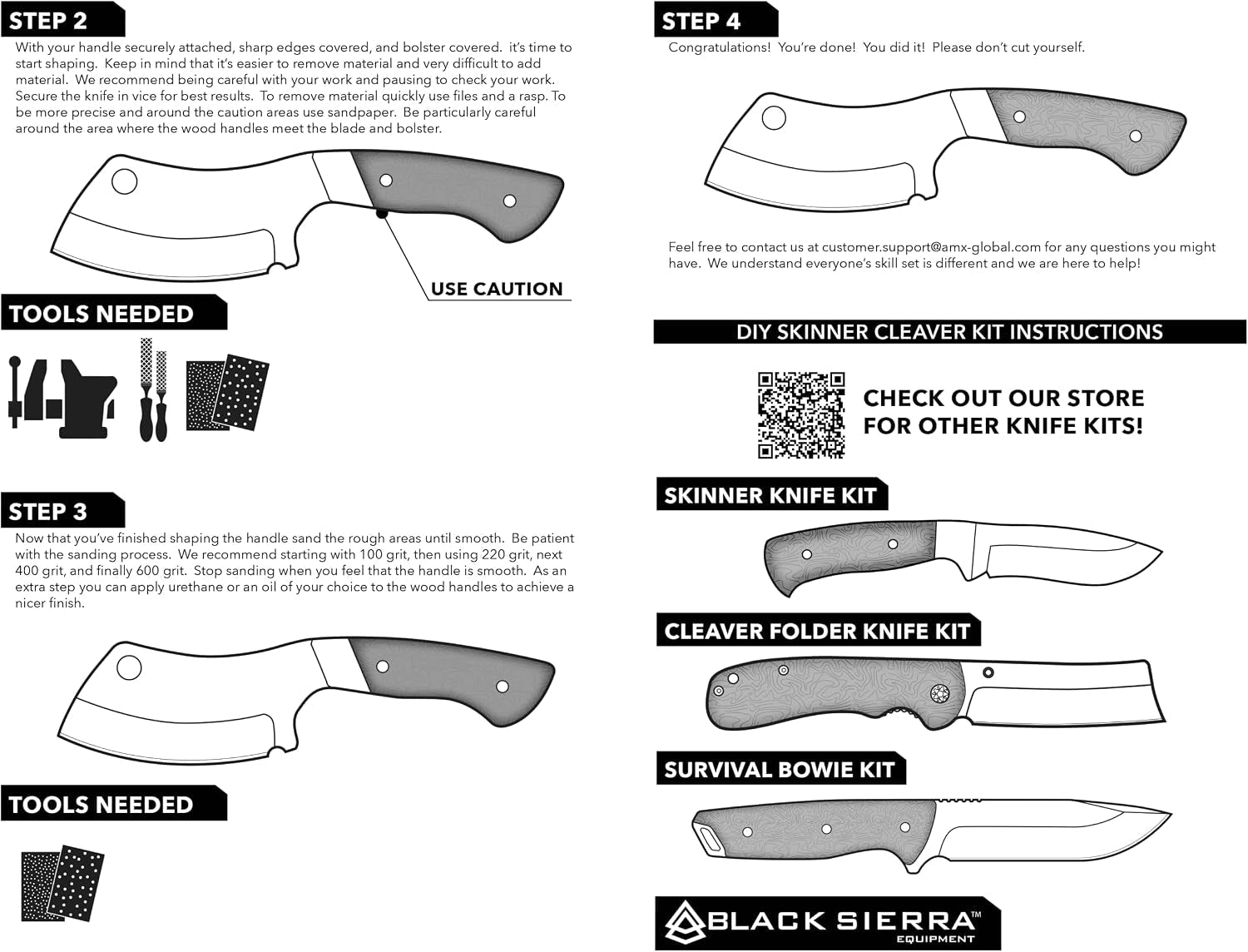 black-sierra-skinner-cleaver-knife-building-kit-fixed-stainless-steel-blade-with-leather-sheath-hobbyist-chef-cutlery-carbon-steel-cutlery-meat-cutting-blade-diy-knife-making-supplies