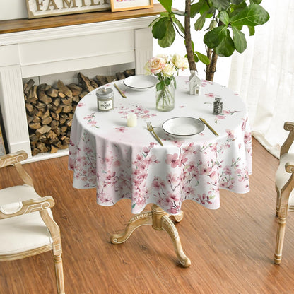 Spring Tablecloth 90 X 90 Inch round Pink Cherry Blossoms2