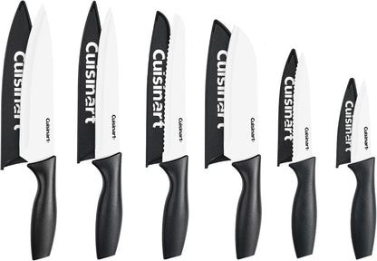 Knife Set, 12Pc Ceramic Coated Knife Set with 6 Blades & 6 Blade Guards, Lightweight, Stainless Steel, Durable & Dishwasher Safe (Black/White)1