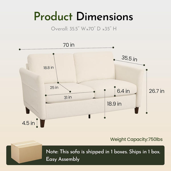 70" Modern Corduroy Loveseat Sofa Couch,Beige2