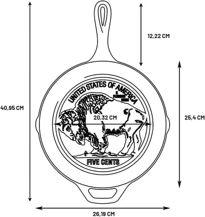 Cast Iron Buffalo Nickel Skillet, 10.25 Inches | Cast Iron Skillet Featuring Buffalo Nickel Coin Design for Oven, Stovetop, Grill & Campfire, Non-Toxic, Made in USA3