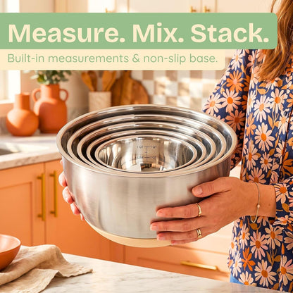 Non-Toxic Stainless Steel Mixing Bowls, Glass Lids, Plastic Free, 5-Pcs6