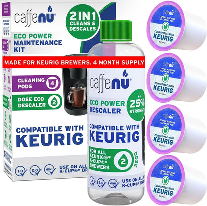 Keurig Compatible Descaling Solution and Cleaning Pods Kit, 4 Uses | Descaler & Cleaner for Keurig, 2-Use Descaler and 4 Pods - Removes Limescale, Cleans Pod Area - Better Tasting, Hotter Coffee1