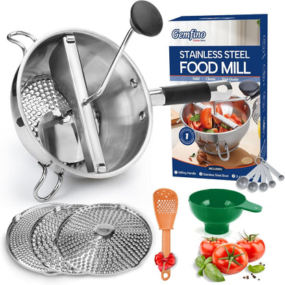 Stainless Steel Food Mills with 3 Milling Discs,Ergonomic Design of Rotary Food Mills for Tomato Sauce,Potatoes,Jams with Silicone Handle Dishwasher Safe, Multifunctional Spoon,Orange1