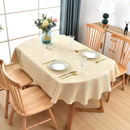 Shiny Small Oval Jacquard Tablecloth 52 X 70 Inch Beige2