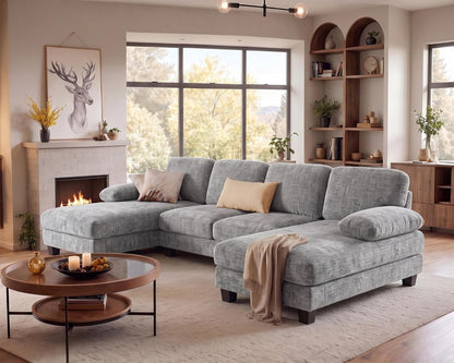 U-Shaped Convertible Sectional Sofa Couch,Fabric, Grey6