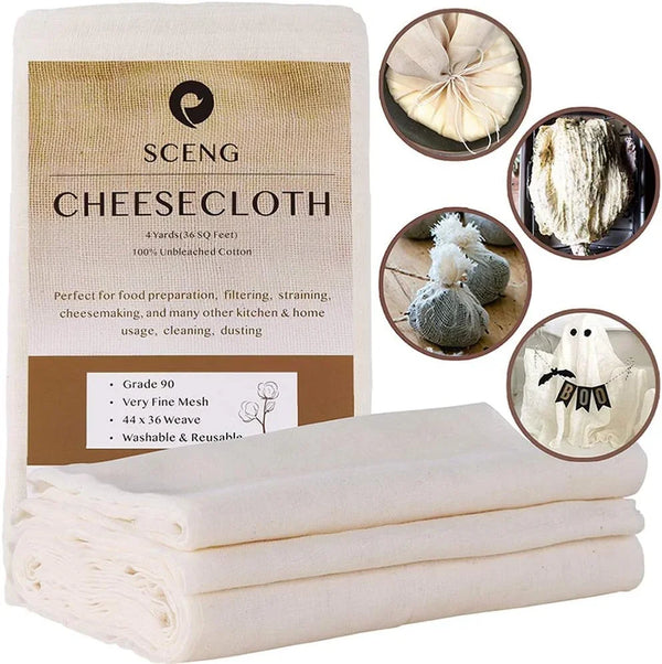 Cheesecloth, Grade 90, 36 Sq Feet, Reusable, 100% Unbleached Cotton Fabric, Ultra Fine Cheese Cloth for Cooking - Nut Milk Bag, Strainer, Filter (Grade 90-4Yards)1