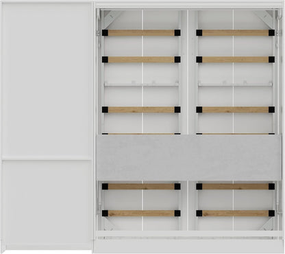 Queen Murphy Bed with 1 Storage Cabinet/Padded Headboard, Concealed Vertical Wall Bed, Featuring Hydraulic Struts/Skirting Groove/Securing Straps, Suitable for Guest Room/Studio8