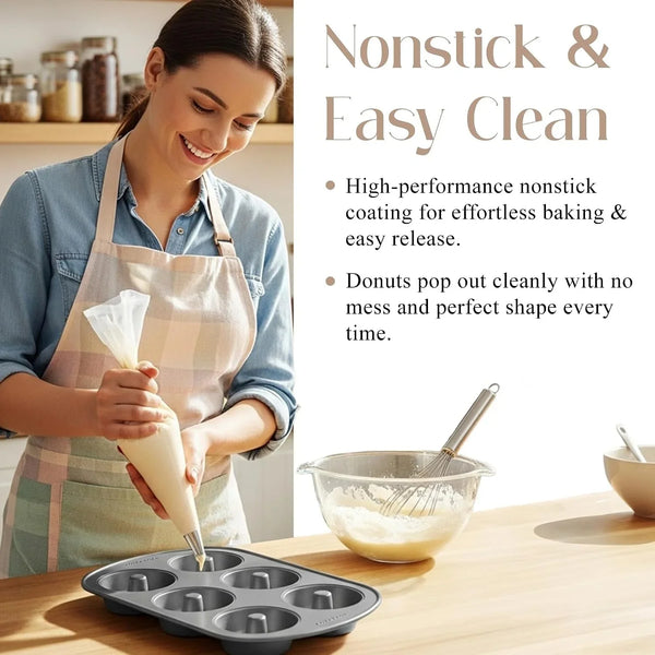 Nonstick Donut Pan for Baking, 6-Cavity Stainless Steel - 2 Pack | Premium Steel, Donut or Bagel Pan3