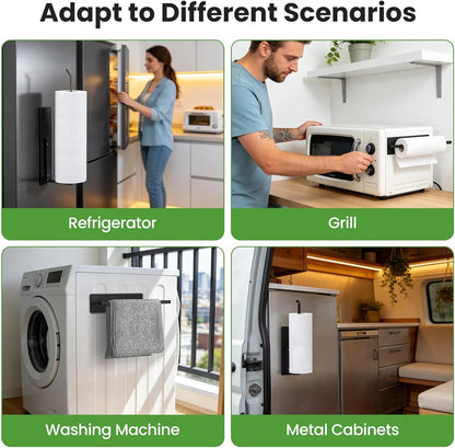 Paper Towel Holder, Magnetic Paper Towel Holder for Fridge, Toilet Paper Roll Holder Magnet Towel Rack Wall Mount Fridge Organizer for Paper Towels Rolls Bathroom Pantry RV Kitchen Storage5