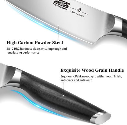 8PCS Knife Set, Razor Sharp Japanese Kitchen Knife Set with Block | High Carbon Powder Steel Knife Block Set, Professional Chef Knives Set with Scissors, Ergonomic Pakkawood Handle, Gifts4