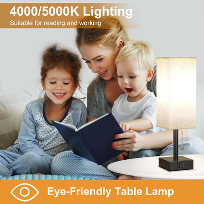 Small Bedside Table Lamp for Bedroom - Desk Lamp for Nightstand, USB C+A4