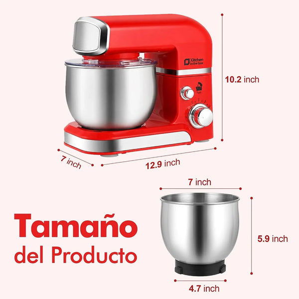 Stand Mixer,  3.2Qt Small Electric Food Mixer,6 Speeds Portable Lightweight Kitchen Mixer for Daily Use with Egg Whisk,Dough Hook,Flat Beater (Red)2