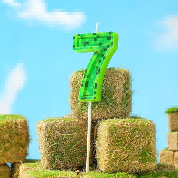 2.76 Inch Number 7 Pixel Birthday Candles, Green Miner Number Candles, Cake Number Candles, Party Celebration, Style Candle2